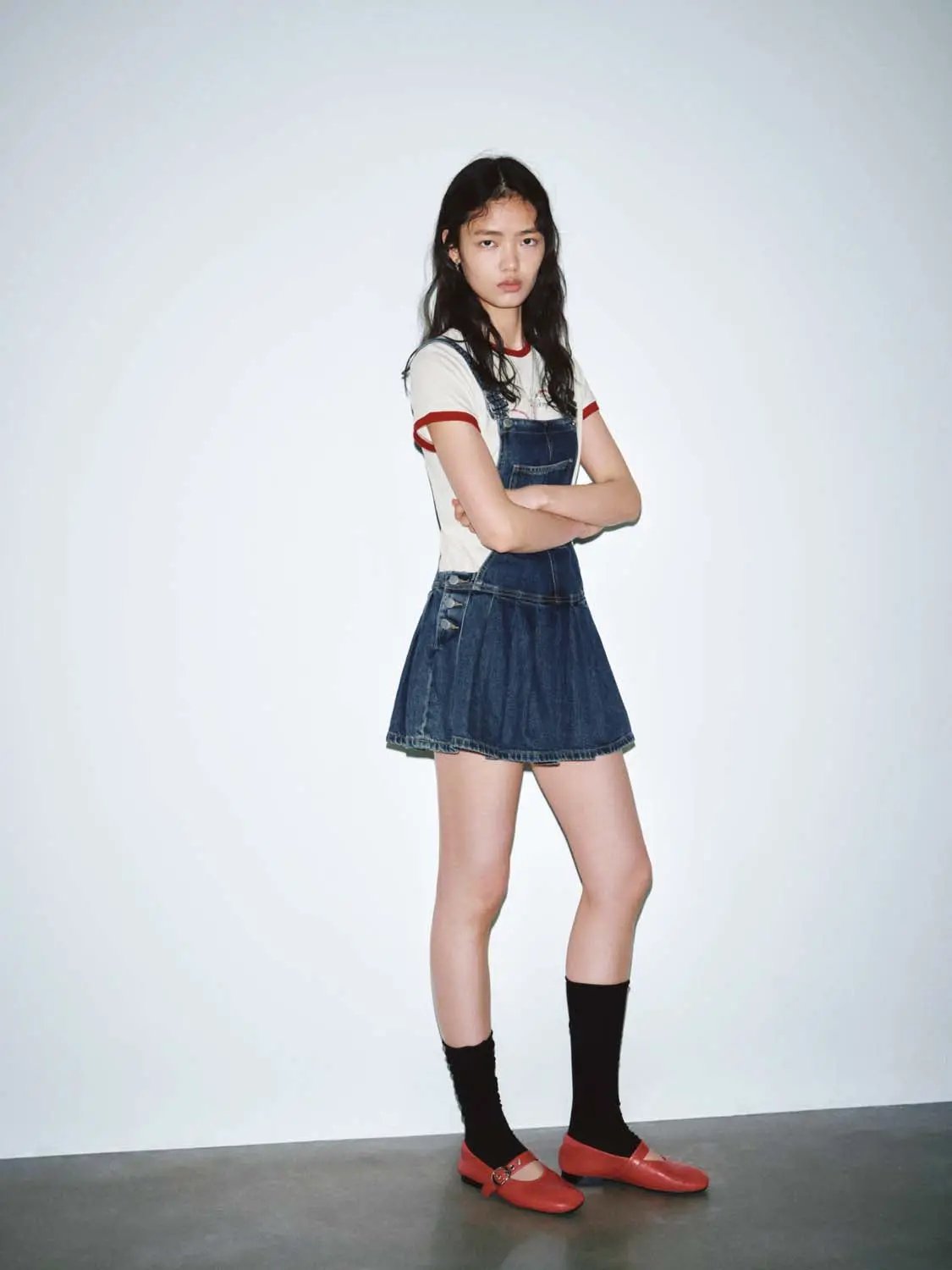 Cotton Denim Pinafore Pleated Mini Dresses - Image 5