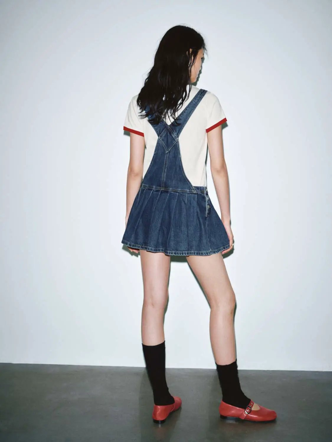 Cotton Denim Pinafore Pleated Mini Dresses - Image 6