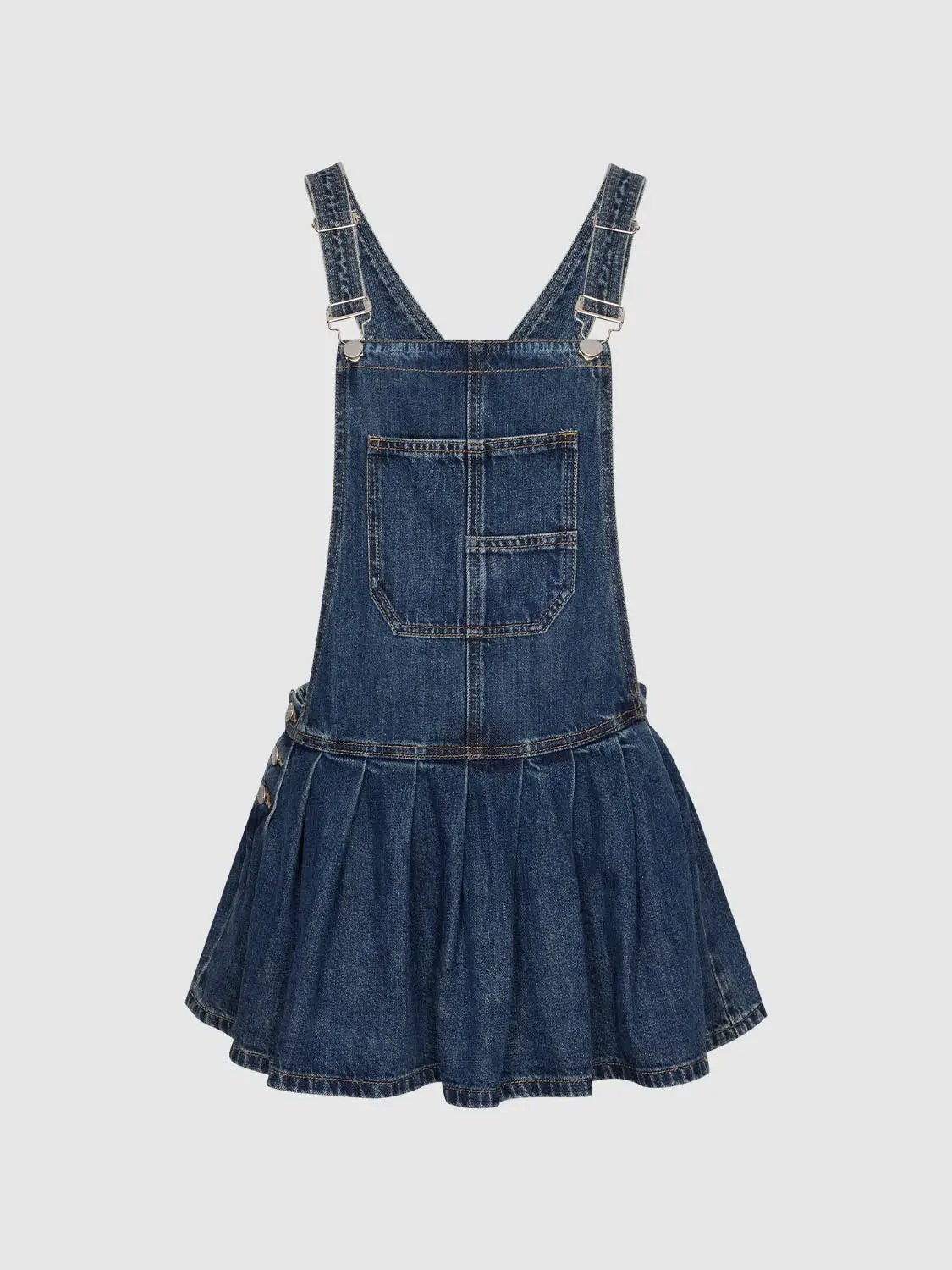 Cotton Denim Pinafore Pleated Mini Dresses - Image 7