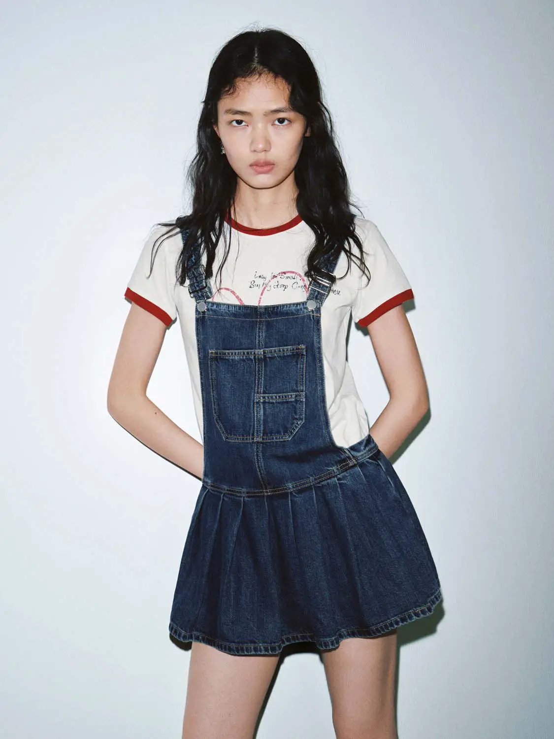 Cotton Denim Pinafore Pleated Mini Dresses - Image 9