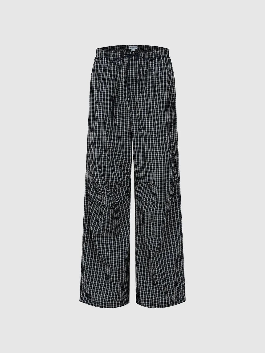 Cotton Contrast Check Drawstring Wide Leg Pants - Image 10