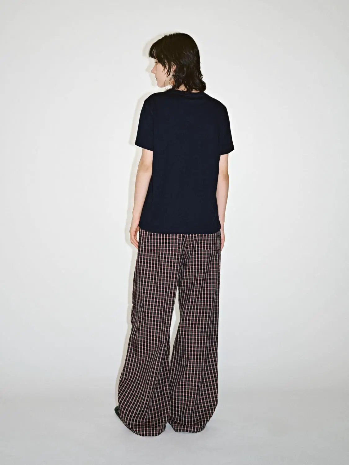 Cotton Contrast Check Drawstring Wide Leg Pants - Image 4