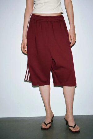 Cotton Blend Contrast Stripe Wide Leg Pants