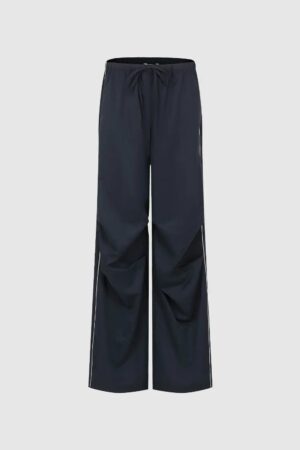 Side Stripe Drawstring Pleated Wide Leg Pants Pull On Comfort