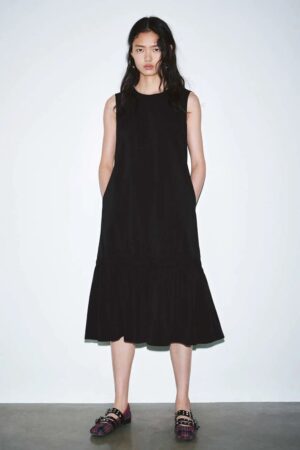 Elegant Sleeveless Crew Neck A Line Ruffle Hem Midi Dress
